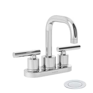 Dia 4 in. Centerset 2-Handle High Arc Bathroom Faucet with Push Pop Drain in Polished Chrome (1.0 GPM)