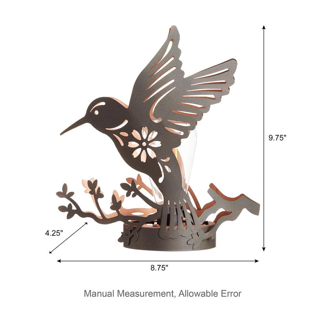 9.75'' Black and Gold Metal Hummingbird Solar Lantern