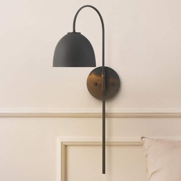 Hunter Erling 6.75 in. 1 Light Matte Black Wall Sconce with Black Metal Shade