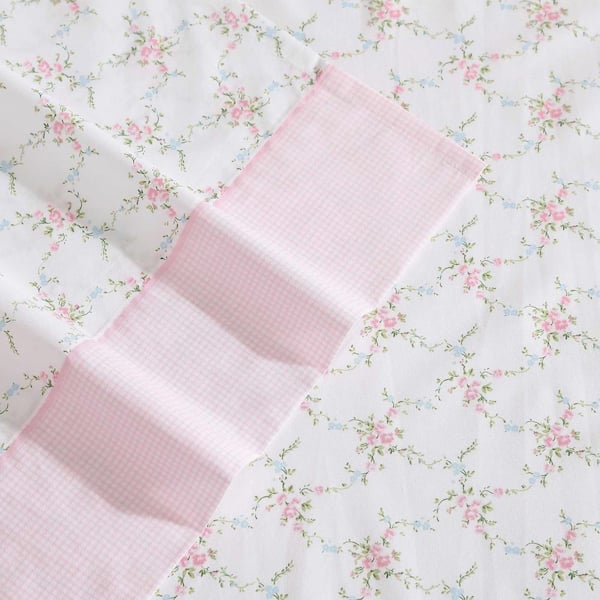 Laura Ashley Lynda 4-Piece Pink 100% Cotton Full Sheet Set 