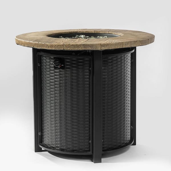 Unbranded Black 2 in 1 30 in. Round Propane Fire Pit Table, 40,000 BTU Steel Gas FirePit with Lid Add Warmth and Ambience