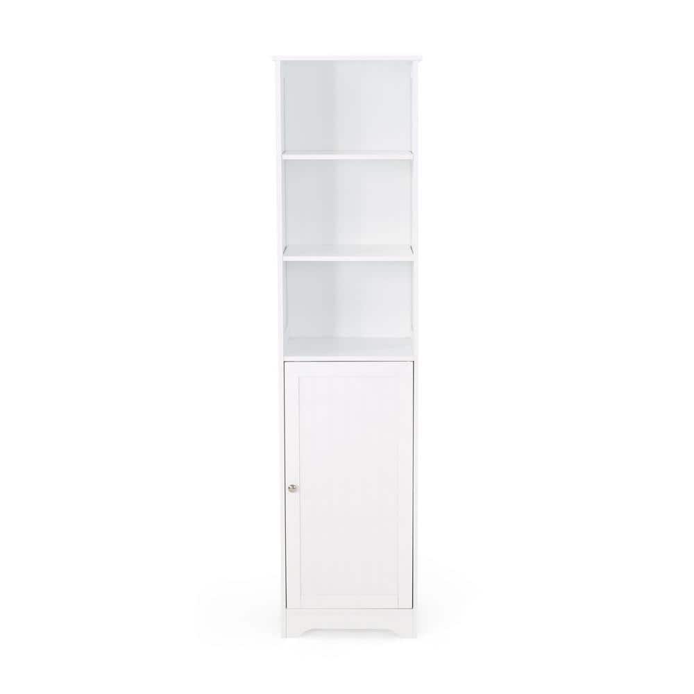 15.75 in. W x 15 in. D x 63 in. H White MDF Freestanding Linen Cabinet with