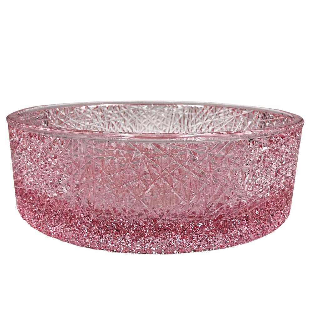 14" Pink Champagne Textured Glass Circular Bathroom Vessel Sink