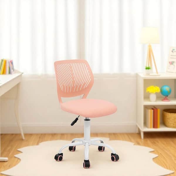 CARNAT Peach Pink Ergonomic Kids Desk Chair Adjustable Height Swivel Study Chair with Breathable Plastic Back