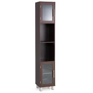 13 in. W x 12 in. D x 71 in. H Brown Tower Bathroom Storage Linen Cabinet with Tempered Glass Doors and Open Shelves