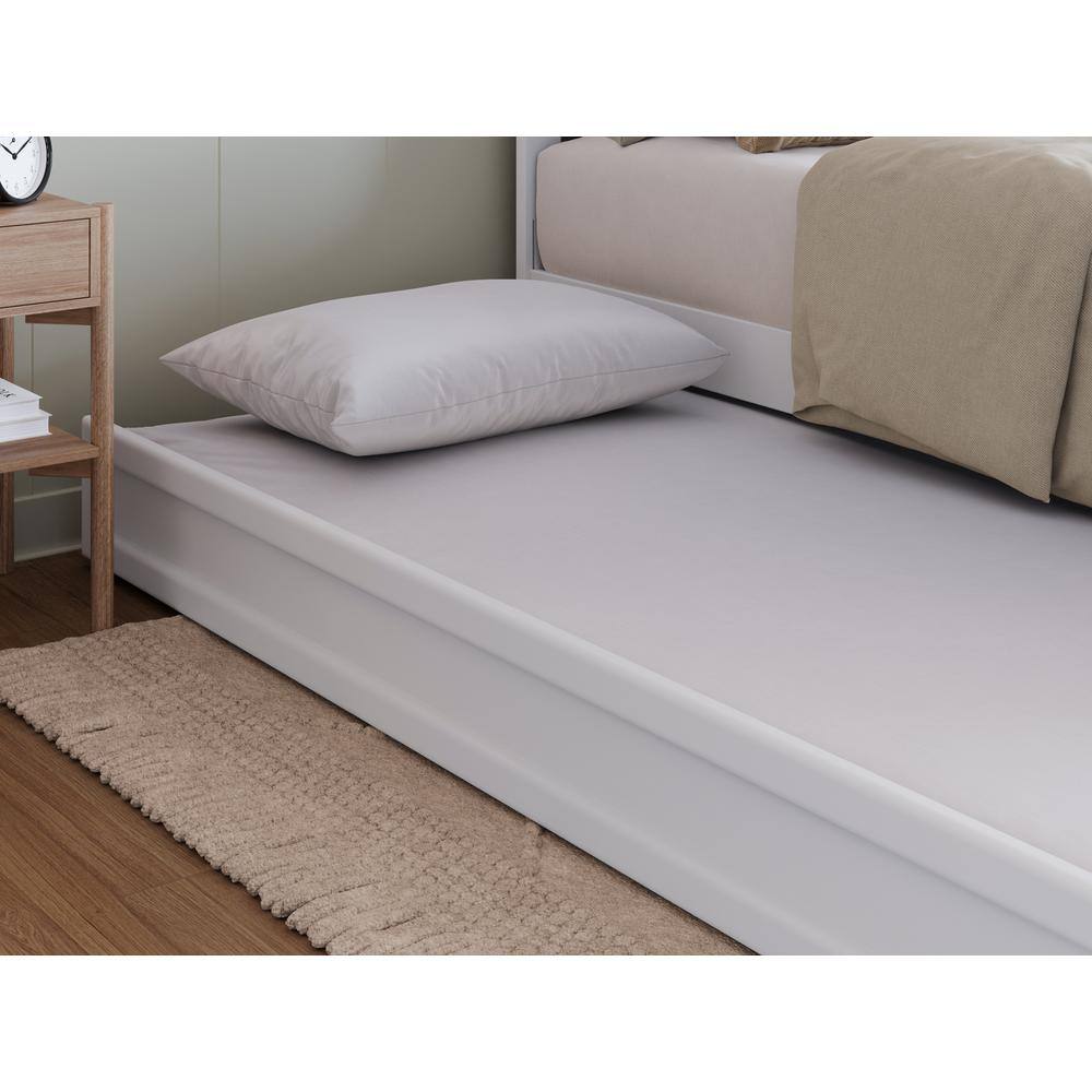 Lucia Twin XL White Wood Platform Bed with Trundle and Slatted Headboard