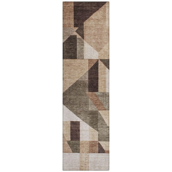 Chantille Machine Washable Indoor/Outdoor Abstract ACN2365 Brown 2 ft. x 7 ft. Runner Rug