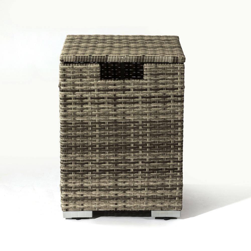 Beige Rattan and Steel Rectangular Propane Fire Pit Table