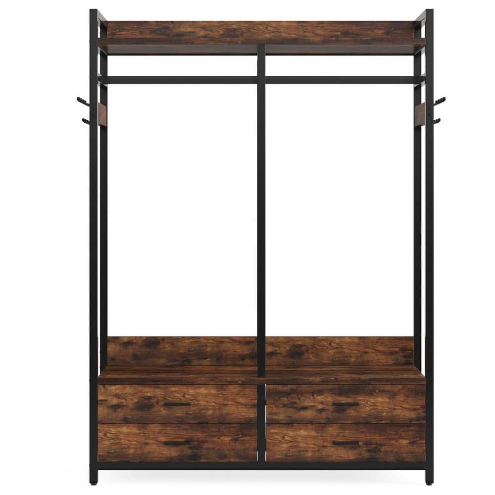 Carmalita Brown Closet Organizer Hanging Rod Garment Shelves 4 Drawers 8 Hooks Rack 70.9 in. H x 15.7 in. W x 47.2 in. D - thumbnail 5