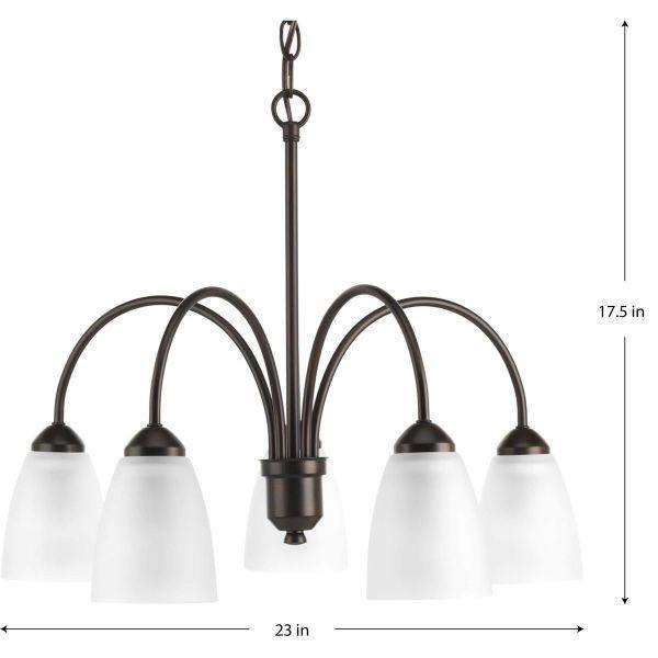 Antique Bronze 5-Light Chandelier with Etched Glass Shades