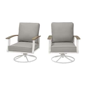 Marina Point White Steel Outdoor Patio Swivel Lounge Chair with CushionGuard Stone Gray Cushions (2-Pack)