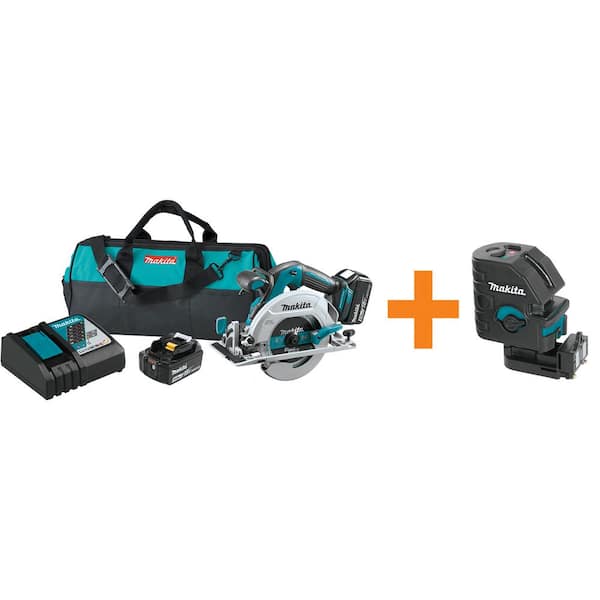 Makita 18V 5.0Ah LXT Lithium-Ion Brushless Cordless 6-1/2 in. Circular Saw Kit with Bonus Self-Leveling Cross-Line Laser