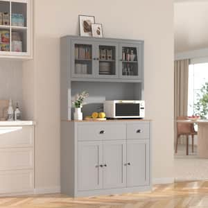 Kitchen Pantry Organizers with Adjustable Shelves, Buffet Cupboard and Microwave Stand in Gray