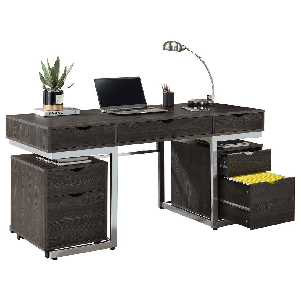Noorvik Dark Oak and Chrome 3-Piece Writing Desk Set
