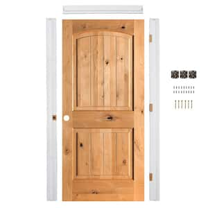 Ready-to-Assemble 30 in. x 80 in. Alder 2-Panel Right-Hand Top Arch VG Clear Stain Wood Single Prehung Interior Door