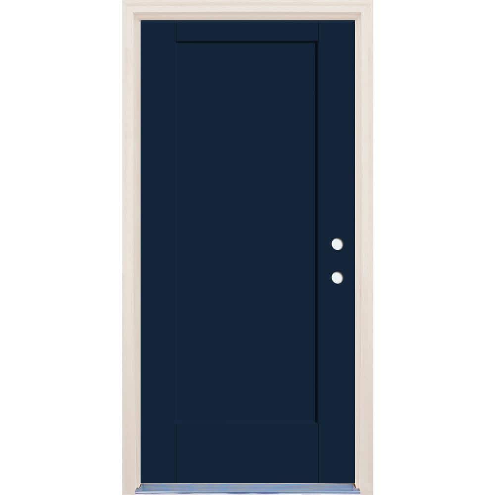 32 in. x 80 in. 1 Panel Left-Hand Indigo Painted Fiberglass Prehung Front Door w/6-9/16 in. Frame and Nickel Hinges price history on PriceWatchPro