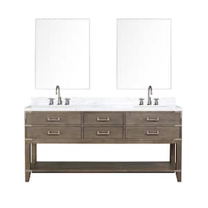 Irvington 72 in W x 22 in D Grey Oak Double Bath Vanity, Carrara Marble Top, Faucet Set, and 34 in Mirrors
