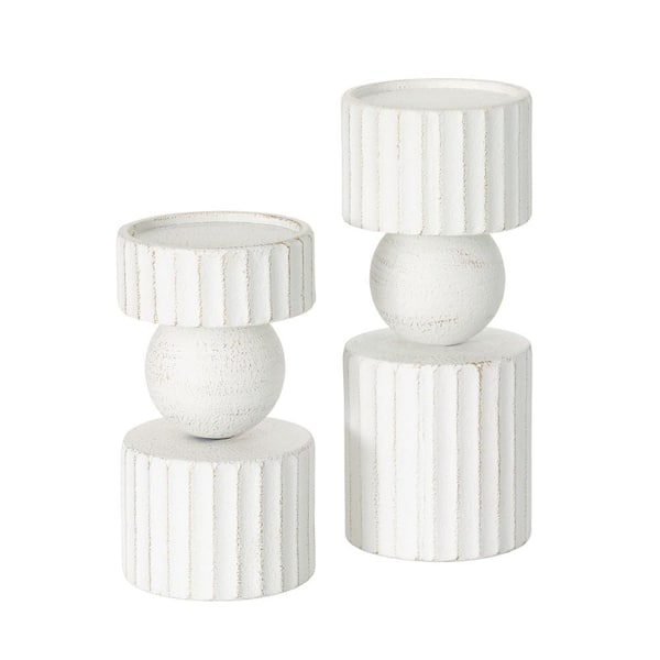 SULLIVANS 12 in. and 9 in. Pillar Candleholder Set of 2, White