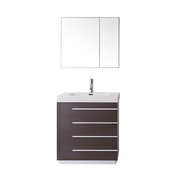 Virtu USA Bailey 30 in. W Bath Vanity in Wenge with Polymarble Vanity Top in White with Square Basin and Mirror and Faucet
