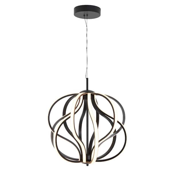 Meridian 30-Watt 1 Light Black Modern Integrated LED Pendant Light Fixture for Dining Room or Kitchen