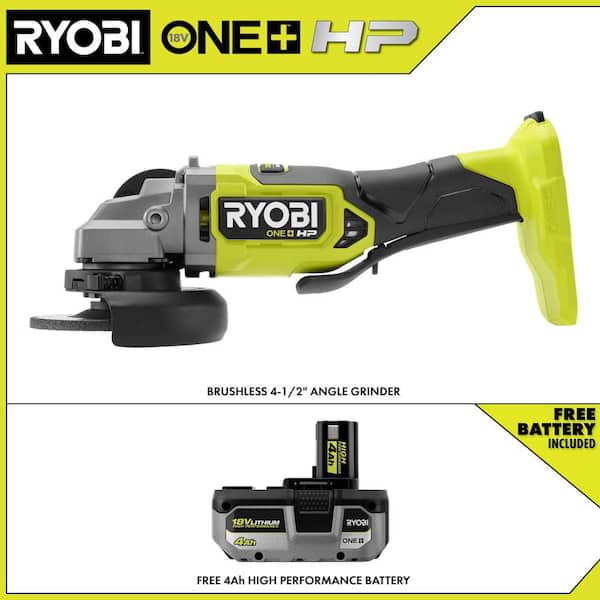 ONE+ HP 18V Brushless Cordless 4-1/2 in. Angle Grinder with 4.0 Ah HIGH PERFORMANCE Battery