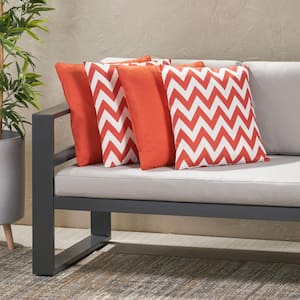 Marisol Solid Orange, Orange and White Chevron Square Outdoor Patio Throw Pillow (4-Pack)