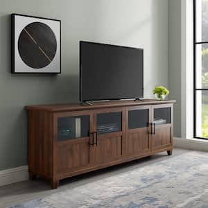 70 in. Dark Walnut Composite TV Stand Fits TVs Up to 78 in. with Storage Doors