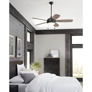 Discus Ornate 52 in. Traditional Integrated LED Indoor Aged Pewter Ceiling Fan with Light Grey Weathered Oak Blades