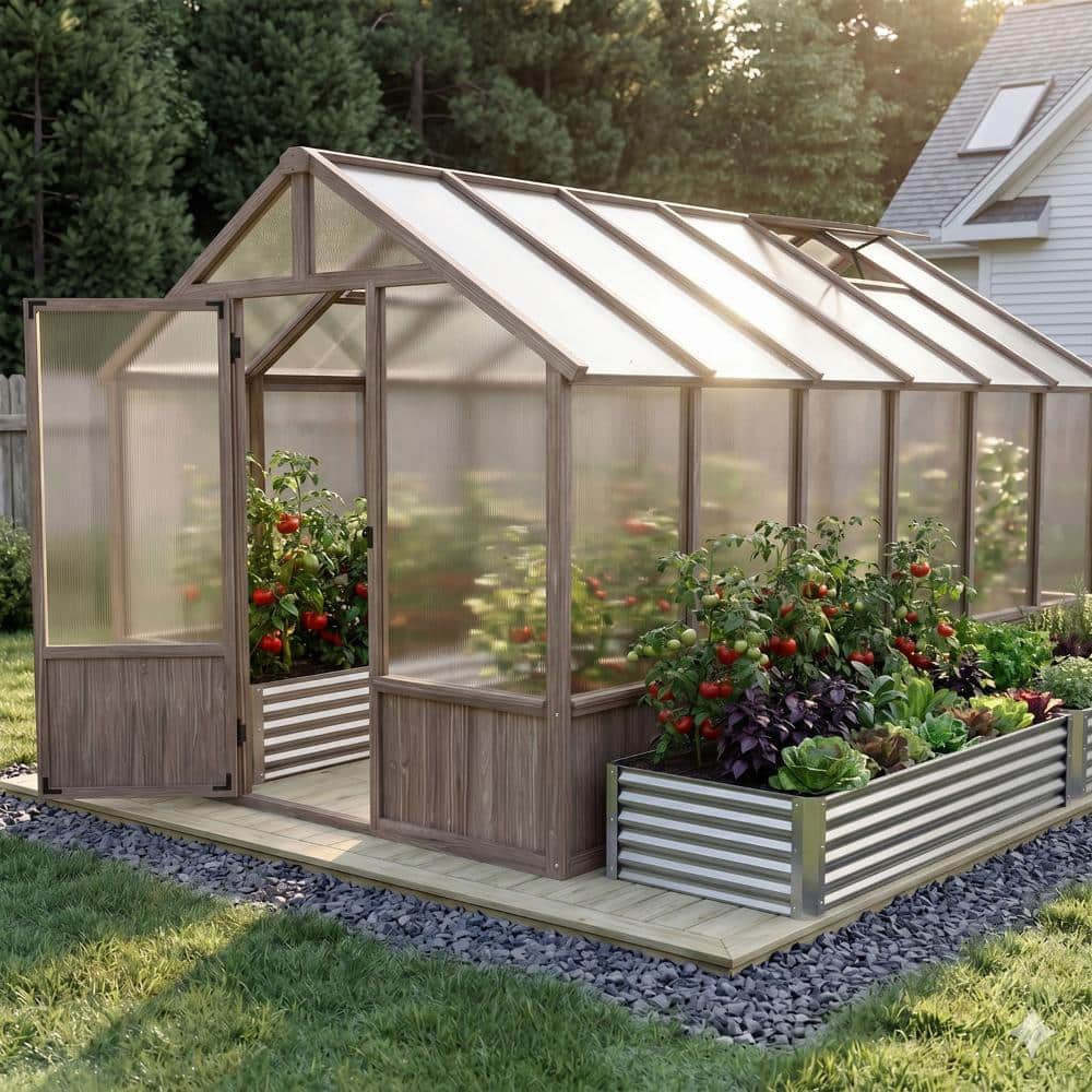 Secretree 8 ft. W X 12 ft. D Premium Cedar Wood Greenhouse with