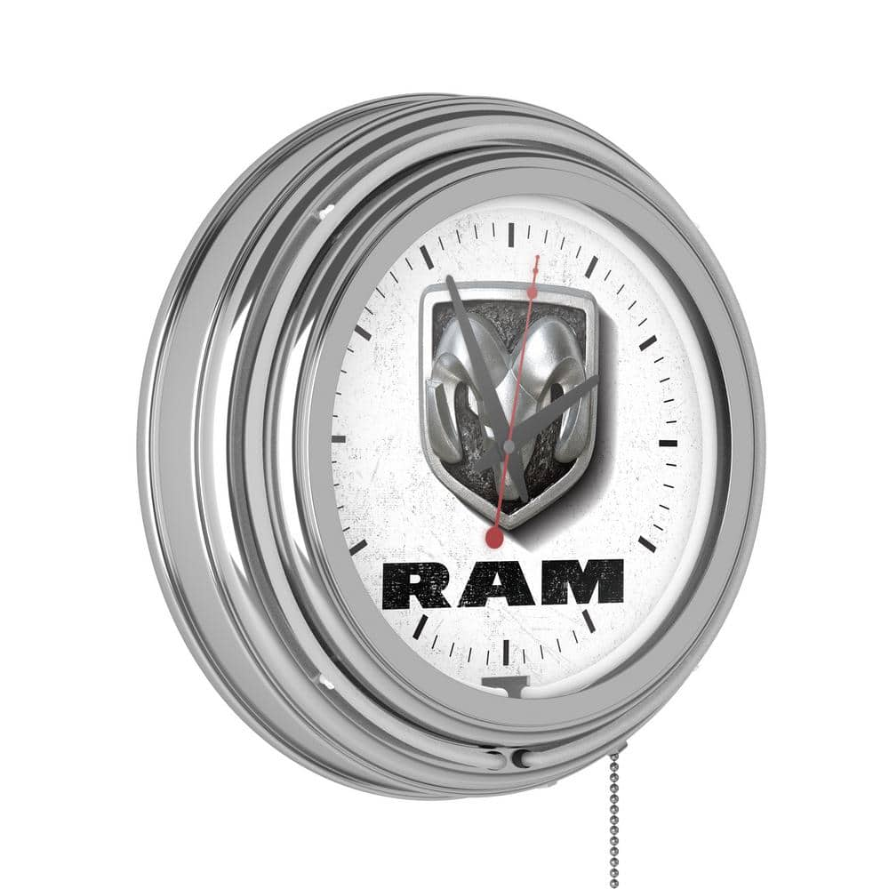 RAM Neon Wall Clock Logo White with Pull Chain-Pub Garage or Man