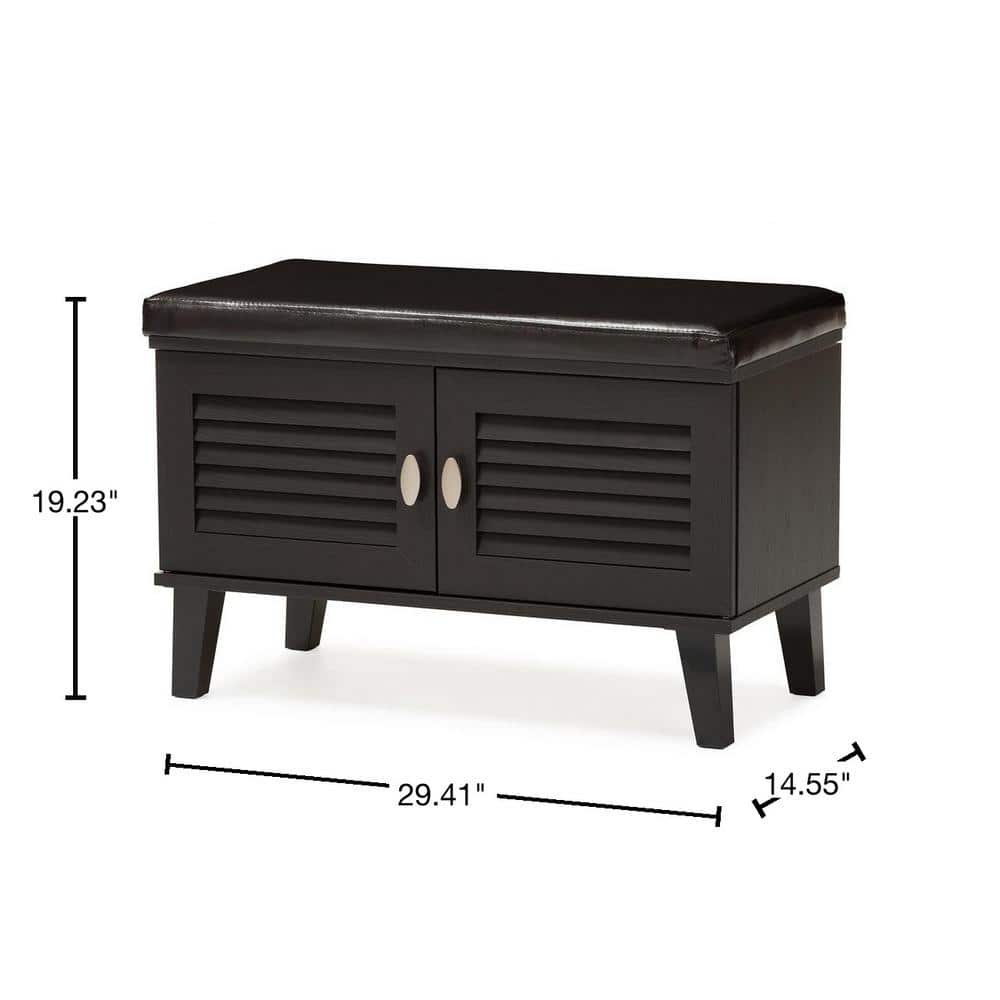 Espresso Modern Entryway Bench with Cushioned Seat and Shoe Storage