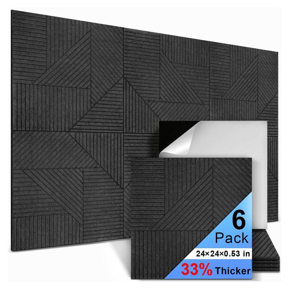 UUDULY 3in. T x 2ft. x 2ft. Black Polyester Sound Absorbing Panel 6 ...