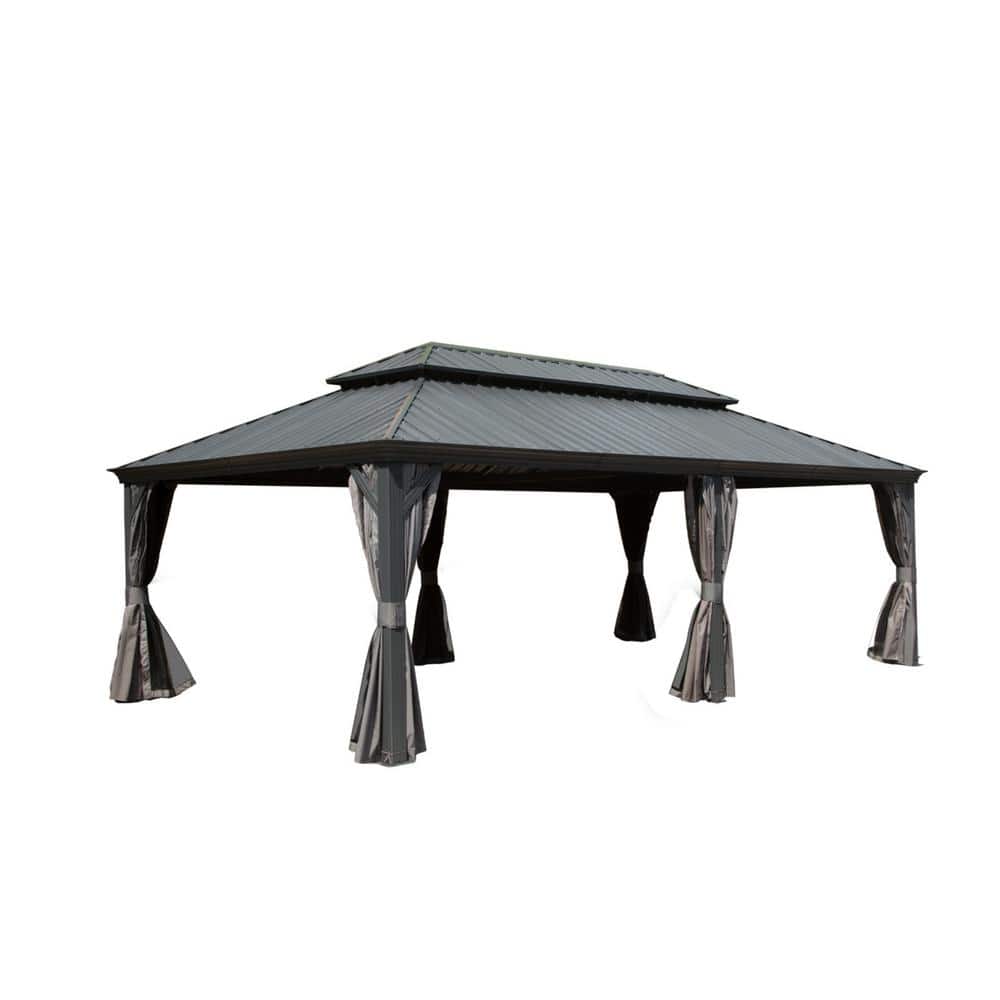 Outdoor 14 ft. x22 ft. Hardtop Metal Gazebo with Galvanized Steel Double Ro