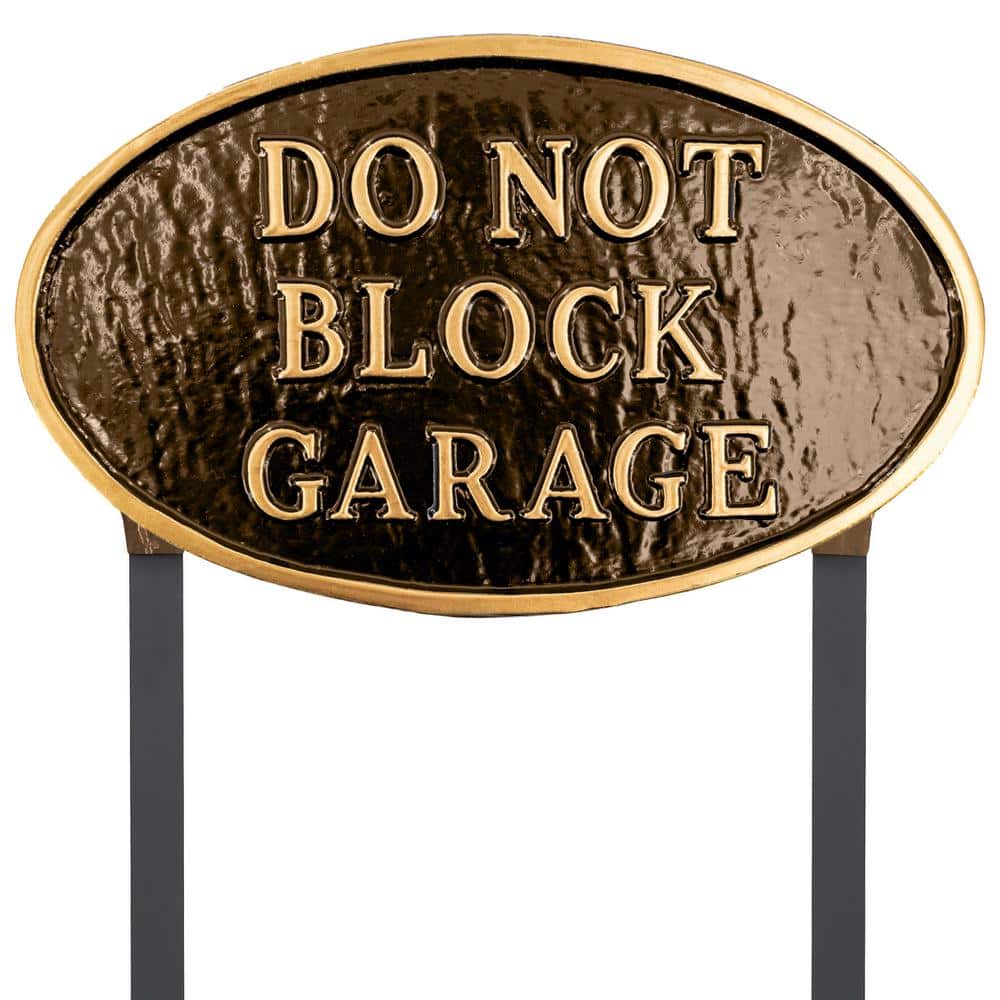 10 in. x 18 in. Large Oval Do Not Block Garage Statement Plaque Sign with Lawn Stakes - Oil Rubbed/Gold product image for price tracking