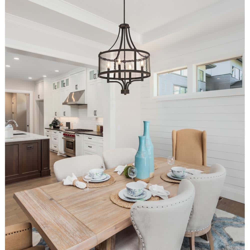 Elegant Bronze Drum Chandelier with Seeded Glass Highlights