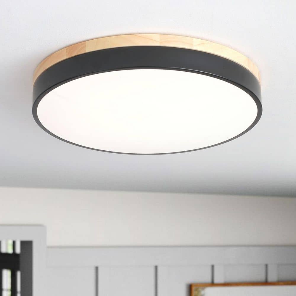 aiwen 15.74 in. 36-Watt Modern Round Wood Integrated LED Flush