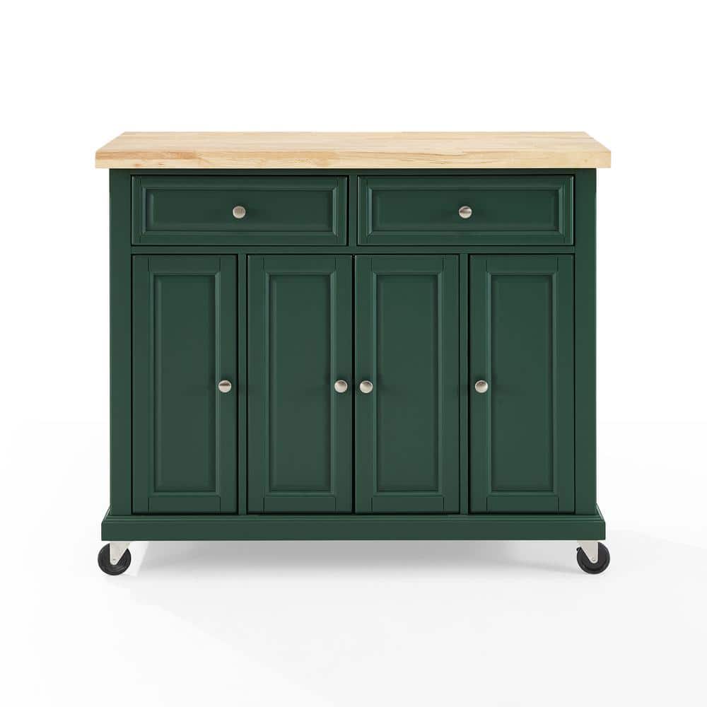 Emerald Green Birch Wood Kitchen Island Cart with Storage