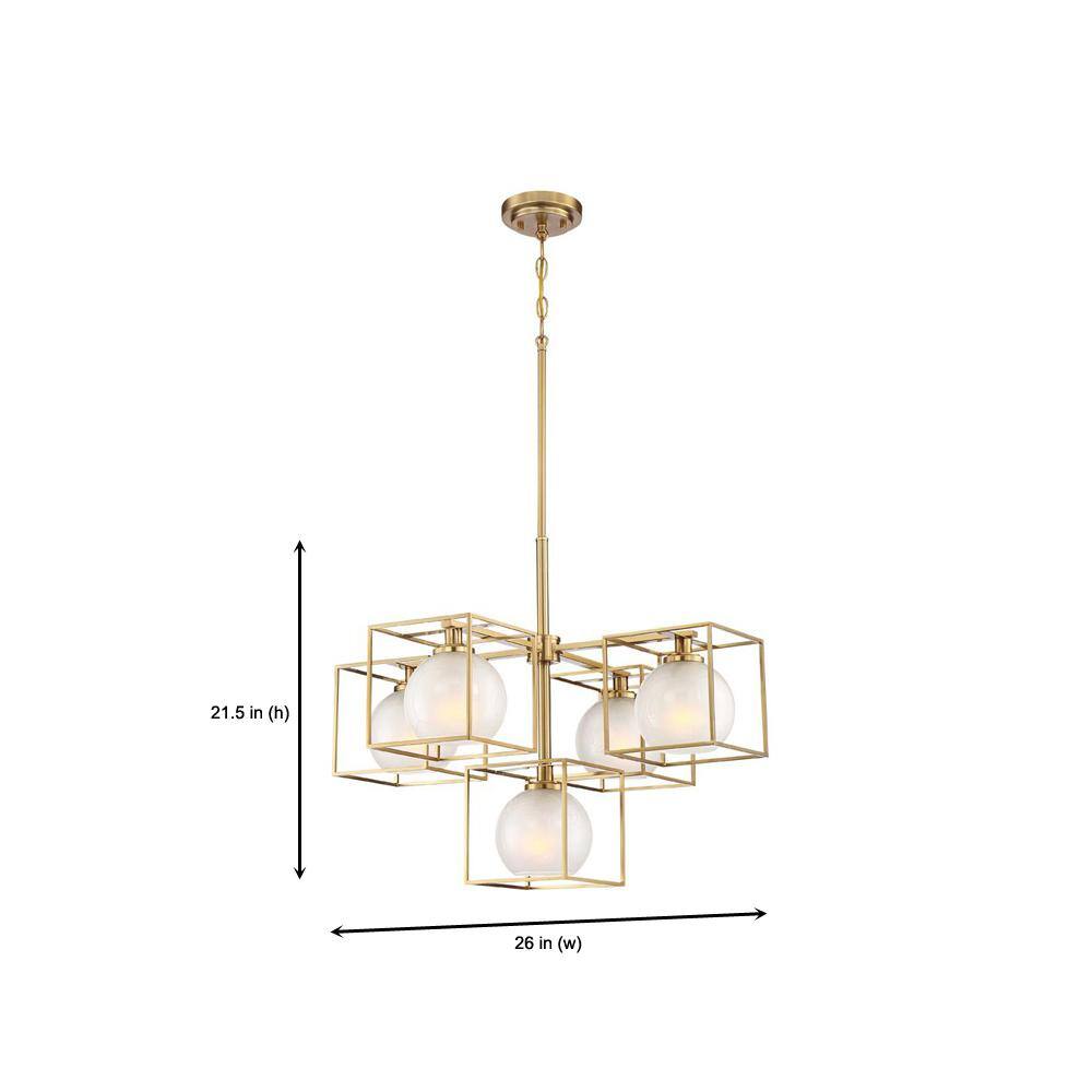 Brushed Gold Cube Frame Chandelier with Globe Shades