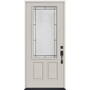 36 in. x 80 in. Left-Hand/Inswing 3/4 Lite Wendover Decorative Glass Primed Steel Prehung Front Door