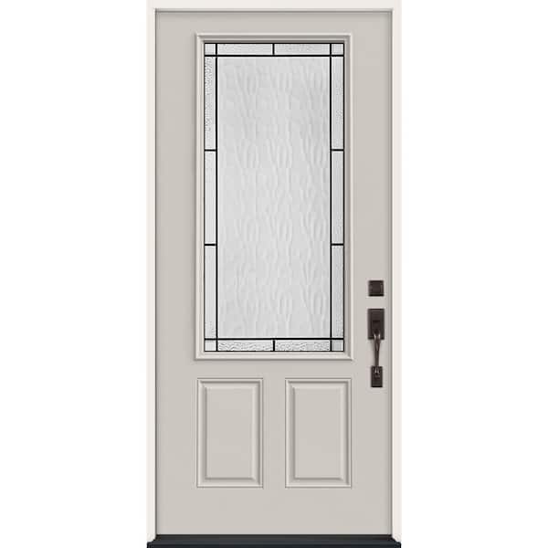 36 in. x 80 in. Left-Hand/Inswing 3/4 Lite Wendover Decorative Glass Primed Steel Prehung Front Door