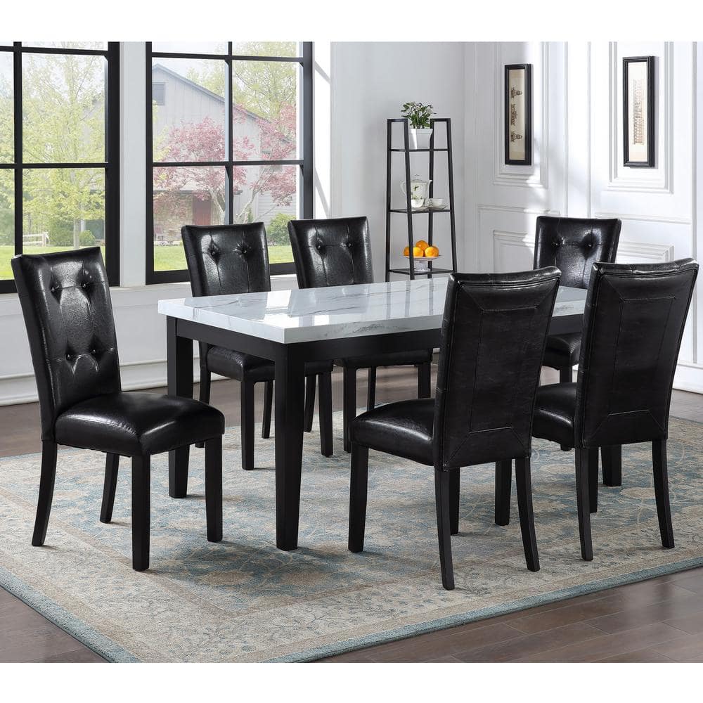 Black Faux Leather Upholstered Parsons Side Chair Set