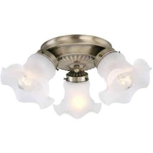 14.1 in. W x 6 in. H Antique Brass Flush Mount Fixture with Frosted Tulip Glass Shade