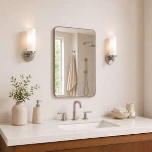 24 in. W x 36 in. H Rectangular Framed Wall Bathroom Vanity Mirror in Brushed Nickel
