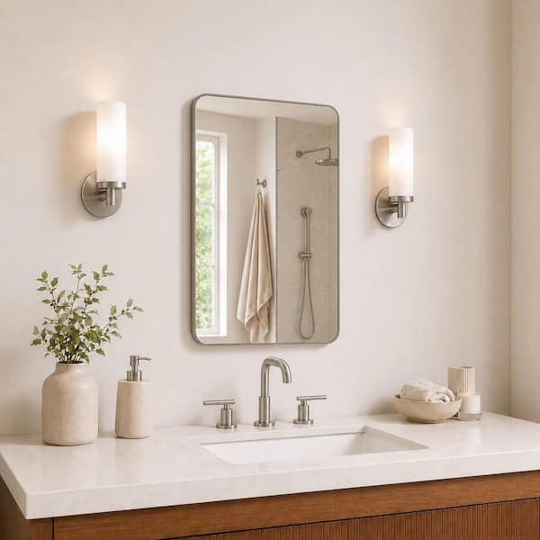 24 in. W x 36 in. H Rectangular Framed Wall Bathroom Vanity Mirror in Brushed Nickel