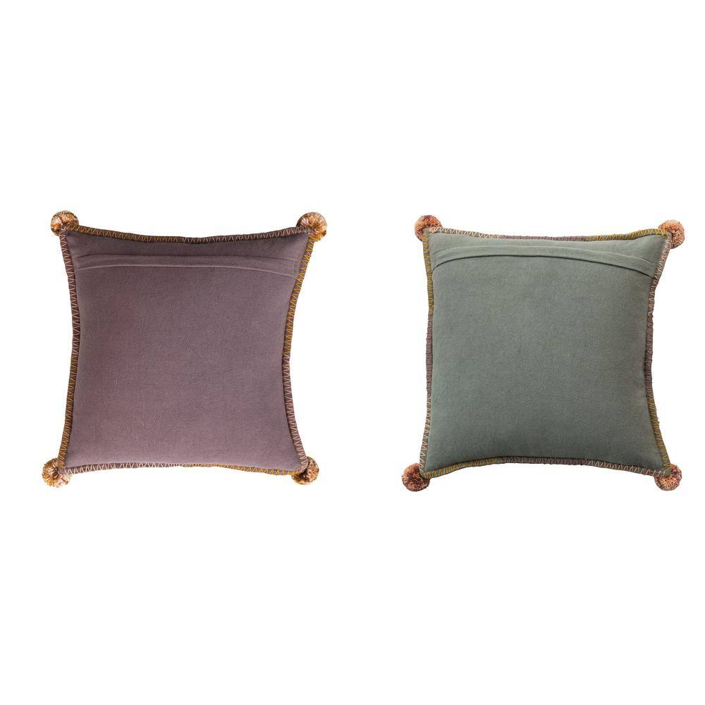 Embroidered Multicolor Floral Cotton Square Throw Pillows Set