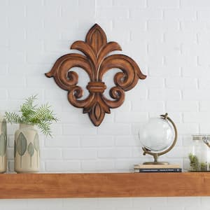 24 in. x  24 in. Wooden Brown Carved Fleur De Lis Wall Decor