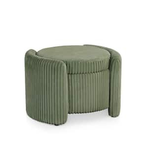 Fana Green Corduroy Fabric Round Storage Ottoman With Tray Top