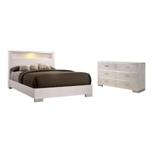 Tigua 2-Piece White Wood Queen Bedroom Set, Bed and Dresser