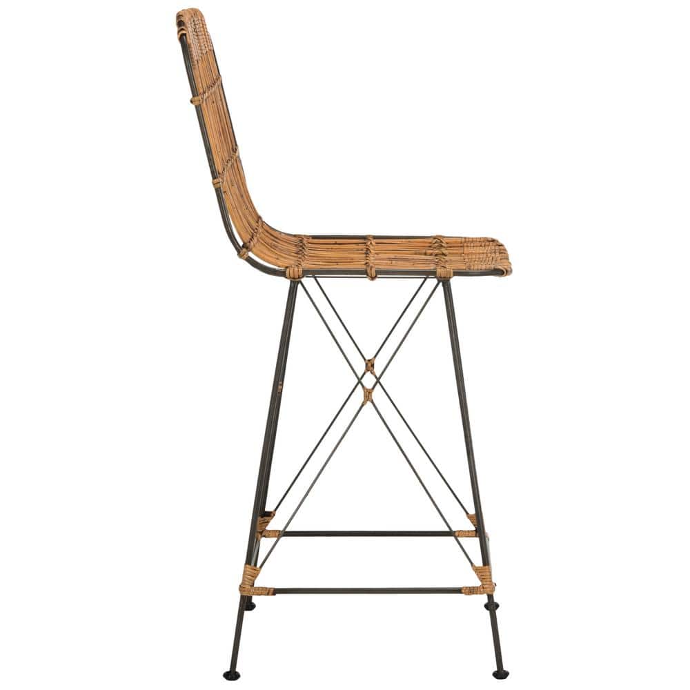 Minerva Natural and Black Wicker Counter Stools, Set of 2