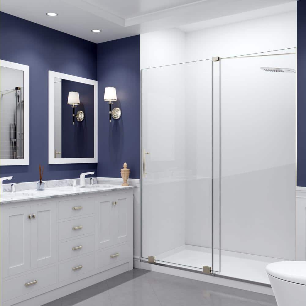 76" Brushed Nickel Semi-Frameless Shower Door with Tsunami Guard